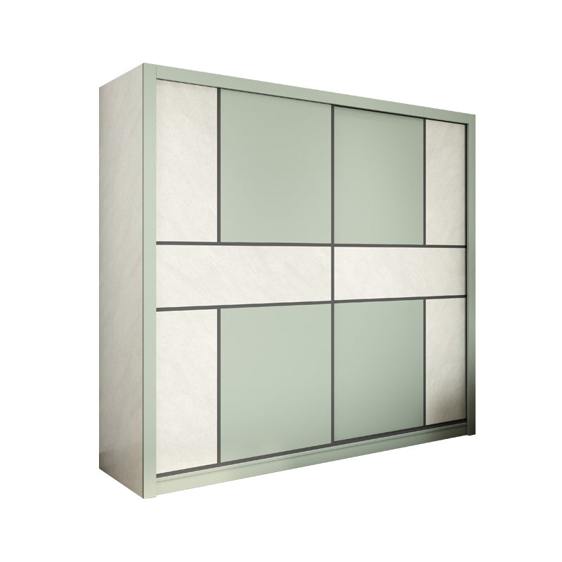 Green and White Bedroom Storage Cabinet Modern Sliding Door Cabinet with Drawers