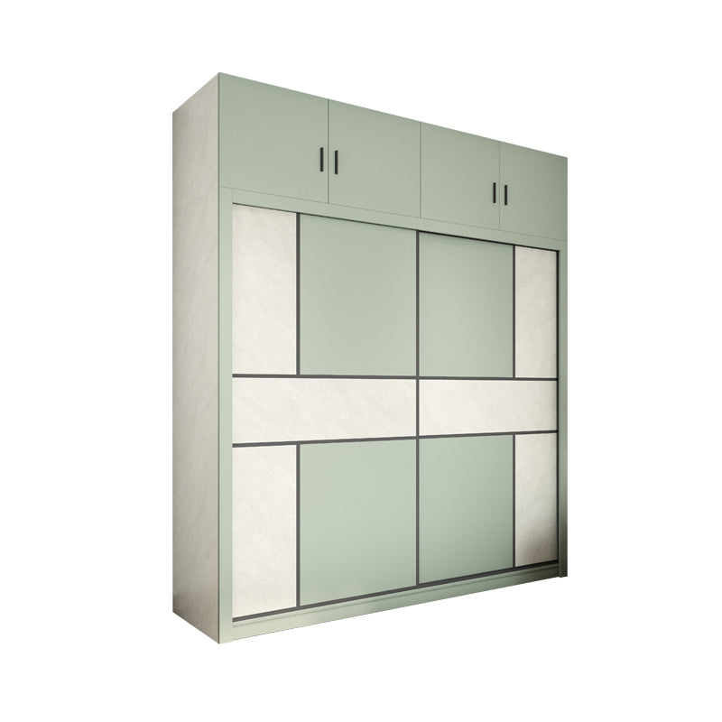 Green and White Bedroom Storage Cabinet Modern Sliding Door Cabinet with Drawers
