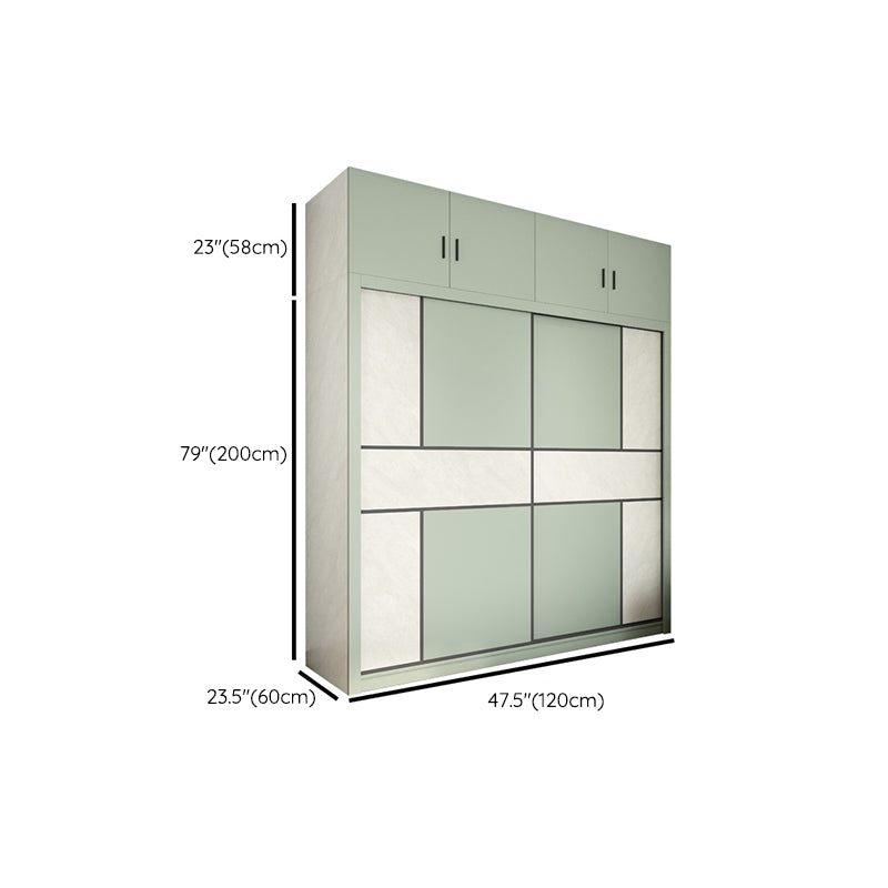 Green and White Bedroom Storage Cabinet Modern Sliding Door Cabinet with Drawers
