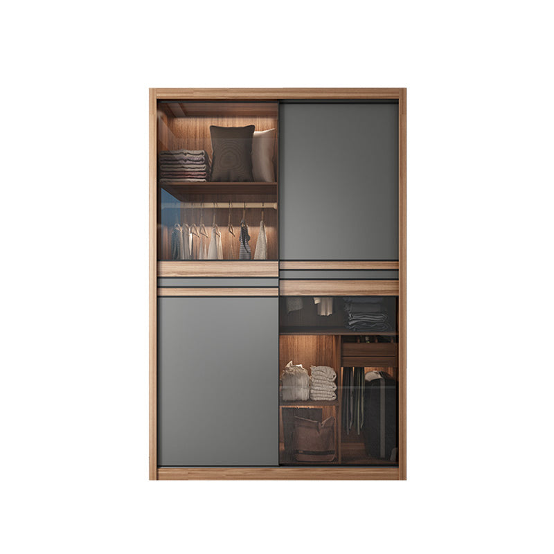 Brown and Gray Storage Cabinet Modern Sliding Door Cabinet with Drawers