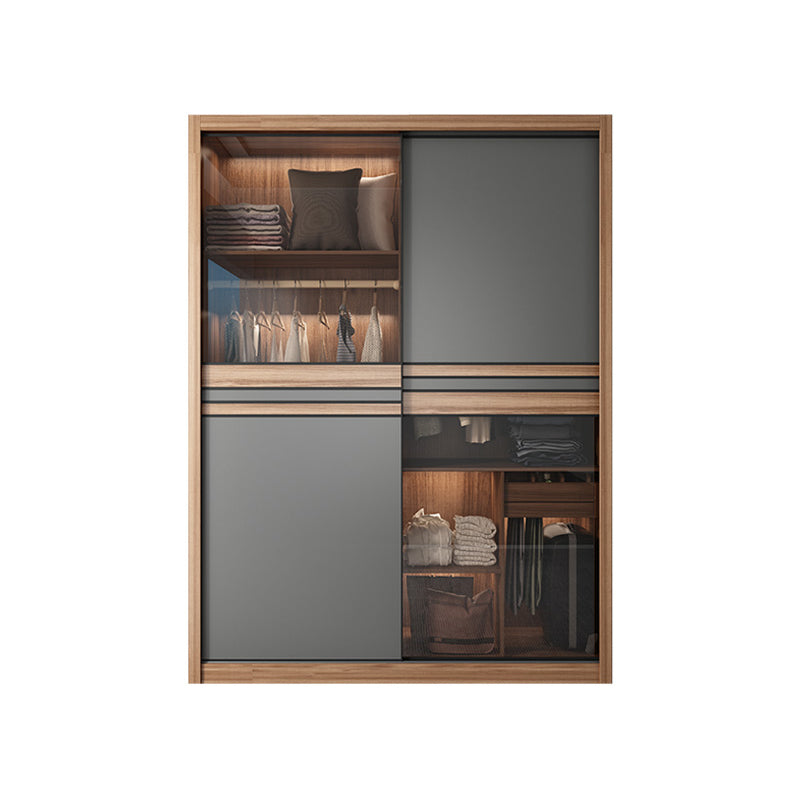 Brown and Gray Storage Cabinet Modern Sliding Door Cabinet with Drawers