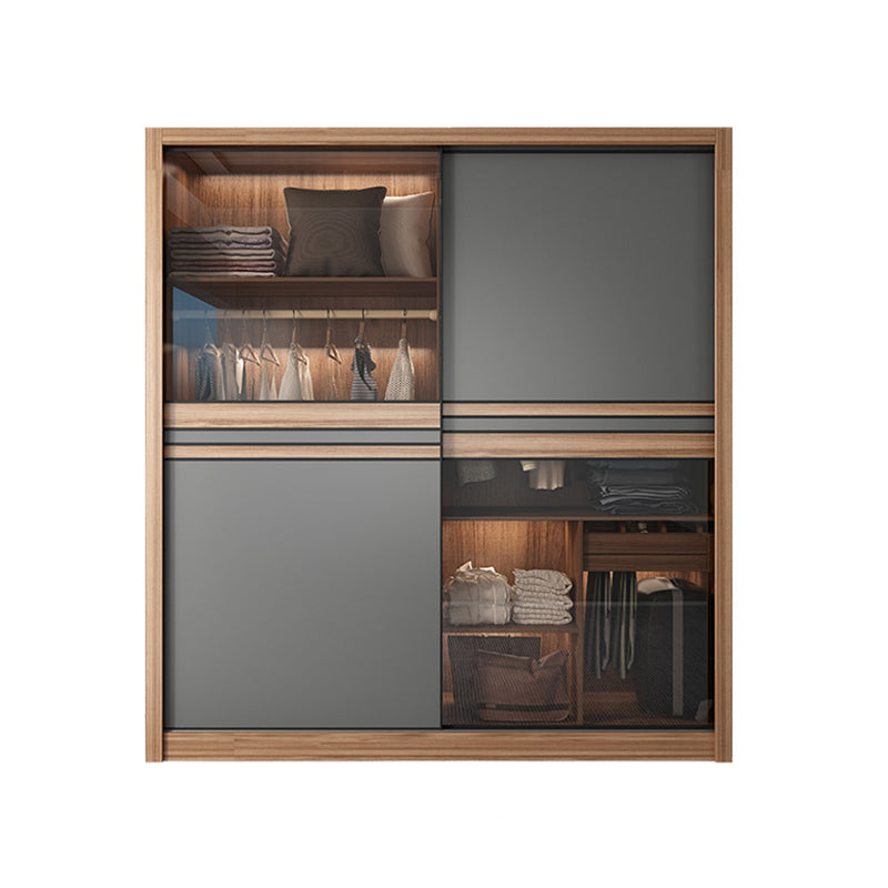 Brown and Gray Storage Cabinet Modern Sliding Door Cabinet with Drawers
