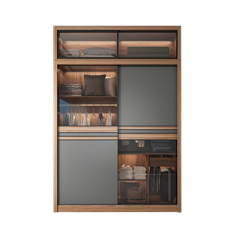 Brown and Gray Storage Cabinet Modern Sliding Door Cabinet with Drawers