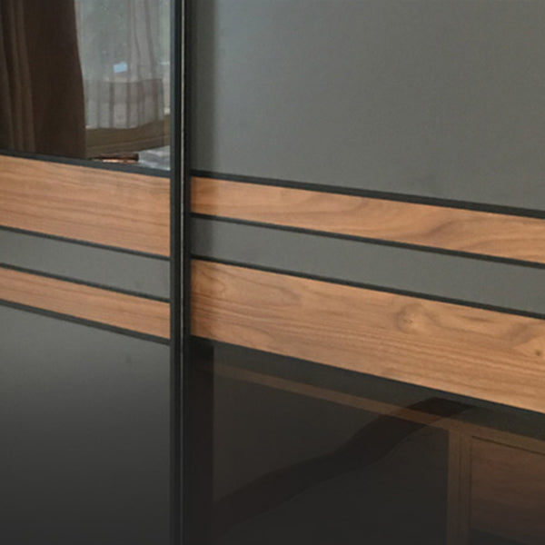 Brown and Gray Storage Cabinet Modern Sliding Door Cabinet with Drawers