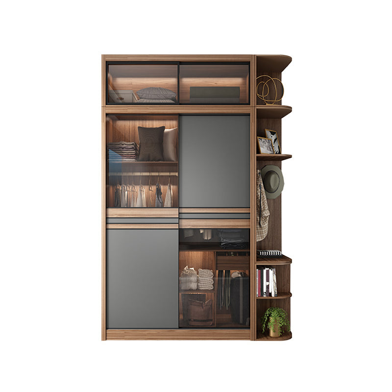 Brown and Gray Storage Cabinet Modern Sliding Door Cabinet with Drawers