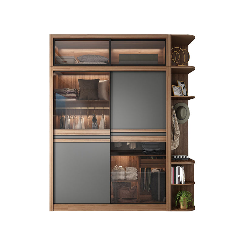 Brown and Gray Storage Cabinet Modern Sliding Door Cabinet with Drawers