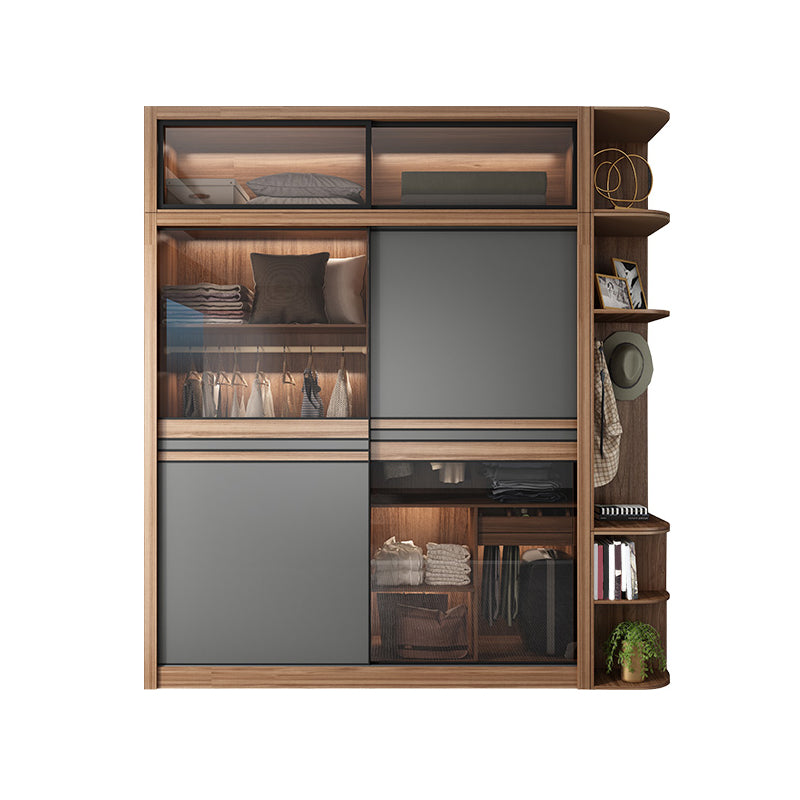 Brown and Gray Storage Cabinet Modern Sliding Door Cabinet with Drawers