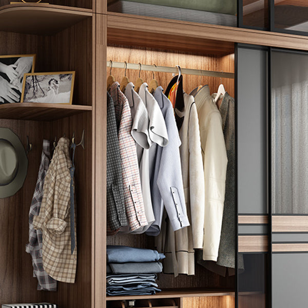 Brown and Gray Storage Cabinet Modern Sliding Door Cabinet with Drawers