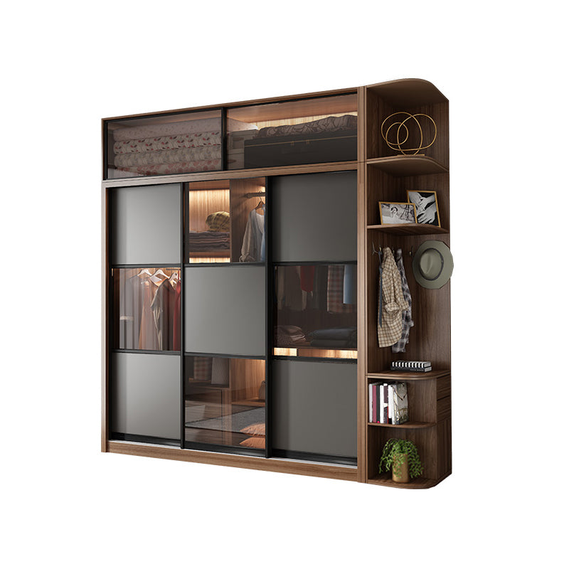 Brown and Gray Storage Cabinet Modern Sliding Door Cabinet with Drawers