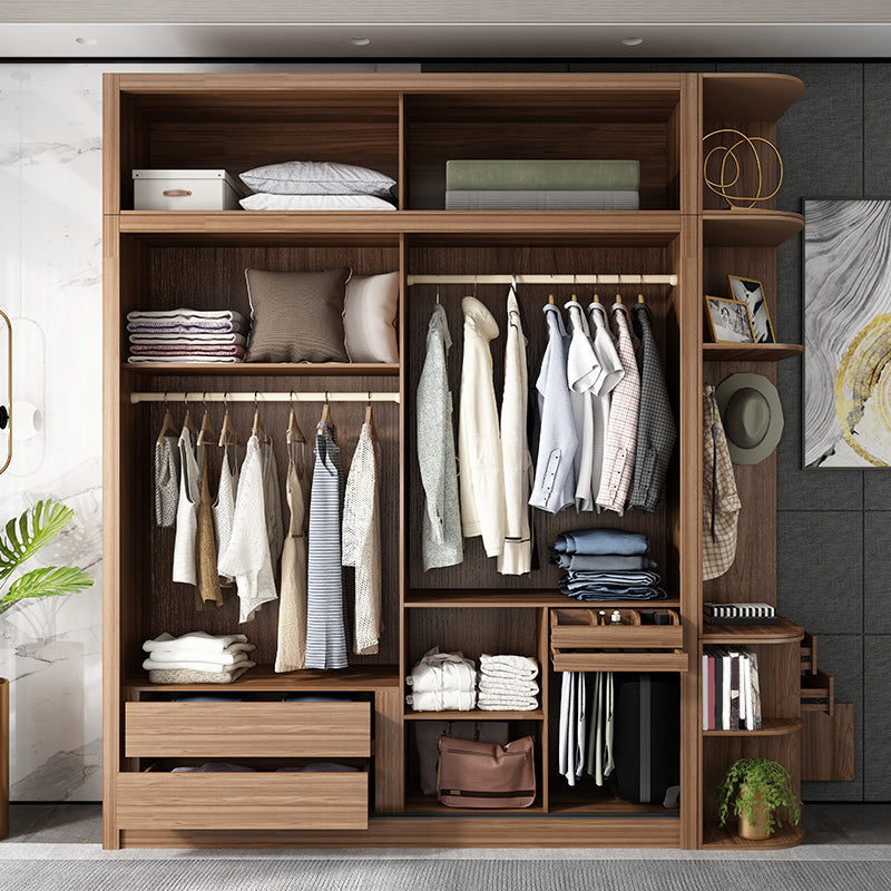 Brown and Gray Storage Cabinet Modern Sliding Door Cabinet with Drawers