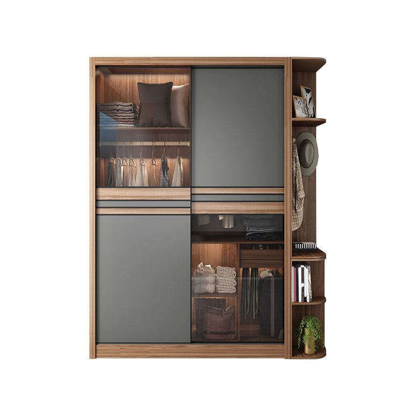 Brown and Gray Storage Cabinet Modern Sliding Door Cabinet with Drawers