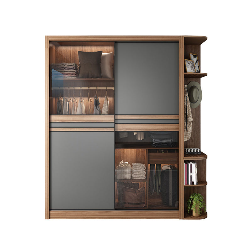 Brown and Gray Storage Cabinet Modern Sliding Door Cabinet with Drawers