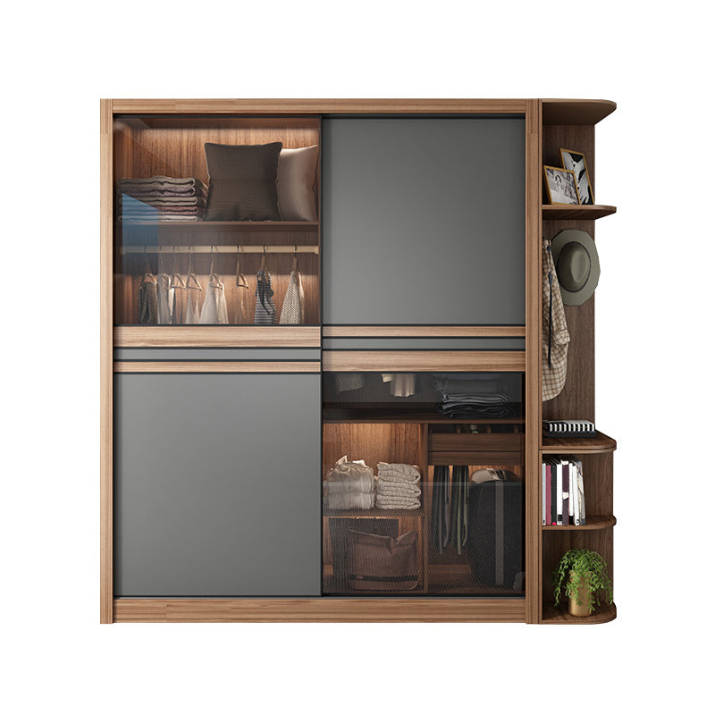 Brown and Gray Storage Cabinet Modern Sliding Door Cabinet with Drawers