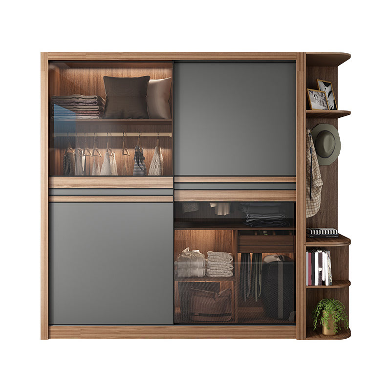 Brown and Gray Storage Cabinet Modern Sliding Door Cabinet with Drawers
