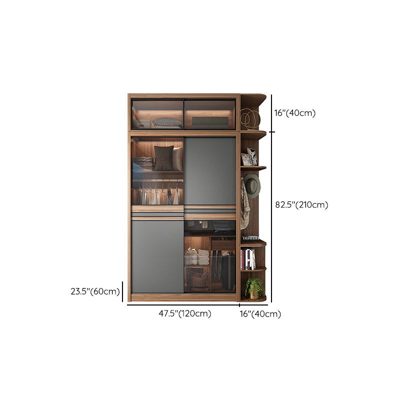 Brown and Gray Storage Cabinet Modern Sliding Door Cabinet with Drawers