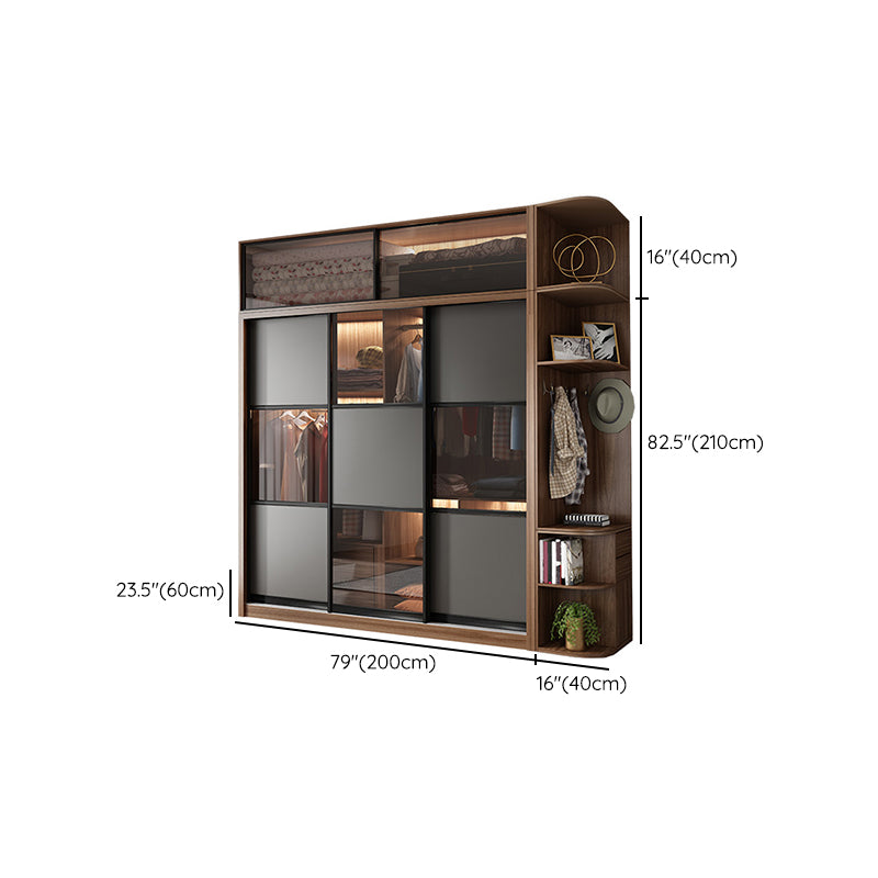 Brown and Gray Storage Cabinet Modern Sliding Door Cabinet with Drawers