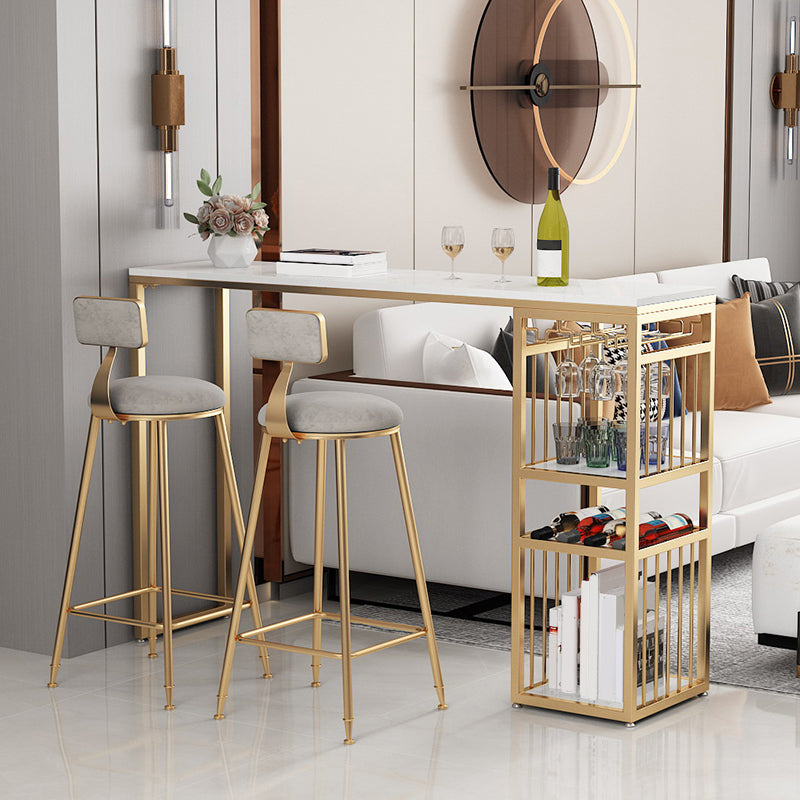 Low Back Bar Stool Glam Upholstered Dining Stool with Metal Base