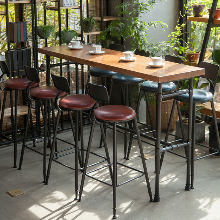 Faux Leather Dining Stools Industrial Bar Stool with Metal Legs