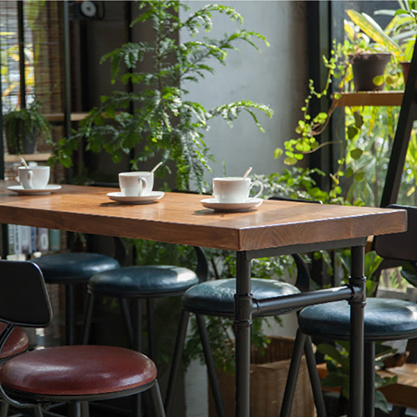 Faux Leather Dining Stools Industrial Bar Stool with Metal Legs