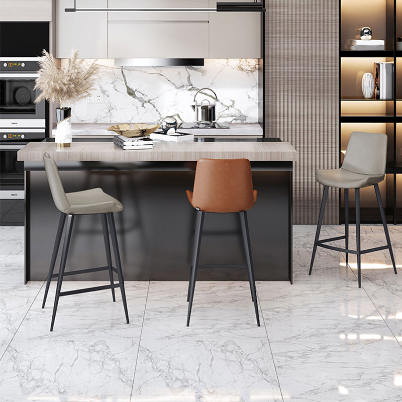 Faux Leather Upholstered Stools Low Back Bar Stools with Metal Base