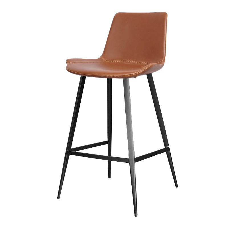Faux Leather Upholstered Stools Low Back Bar Stools with Metal Base
