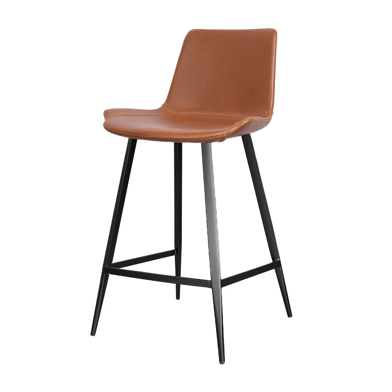 Faux Leather Upholstered Stools Low Back Bar Stools with Metal Base
