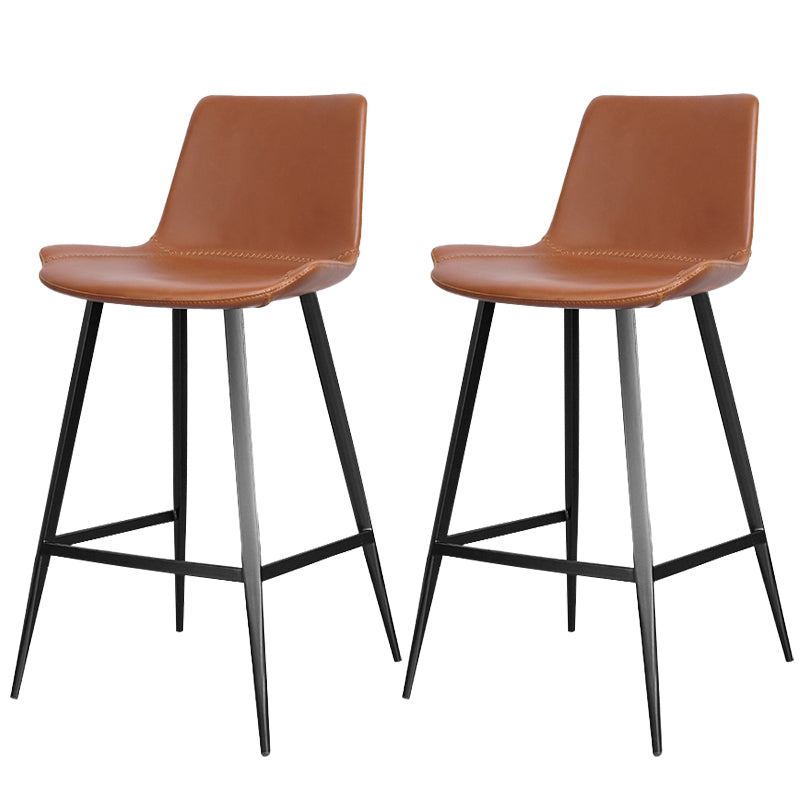 Faux Leather Upholstered Stools Low Back Bar Stools with Metal Base