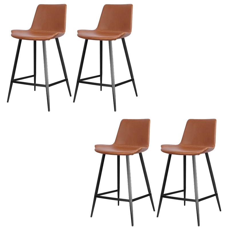 Faux Leather Upholstered Stools Low Back Bar Stools with Metal Base