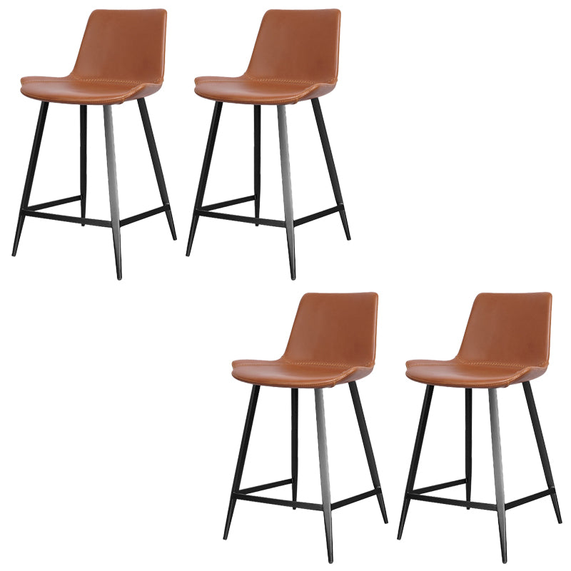 Faux Leather Upholstered Stools Low Back Bar Stools with Metal Base