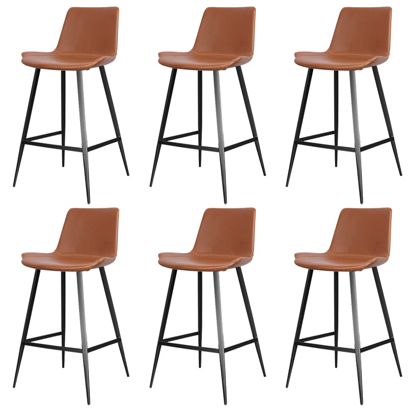 Faux Leather Upholstered Stools Low Back Bar Stools with Metal Base