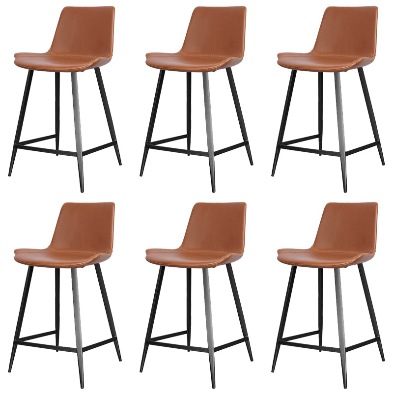 Faux Leather Upholstered Stools Low Back Bar Stools with Metal Base
