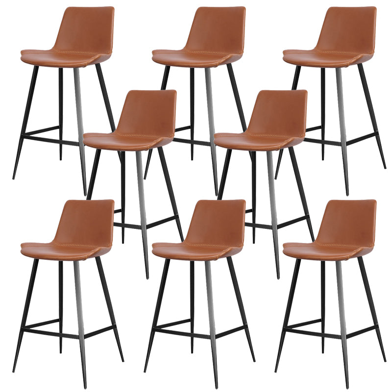 Faux Leather Upholstered Stools Low Back Bar Stools with Metal Base