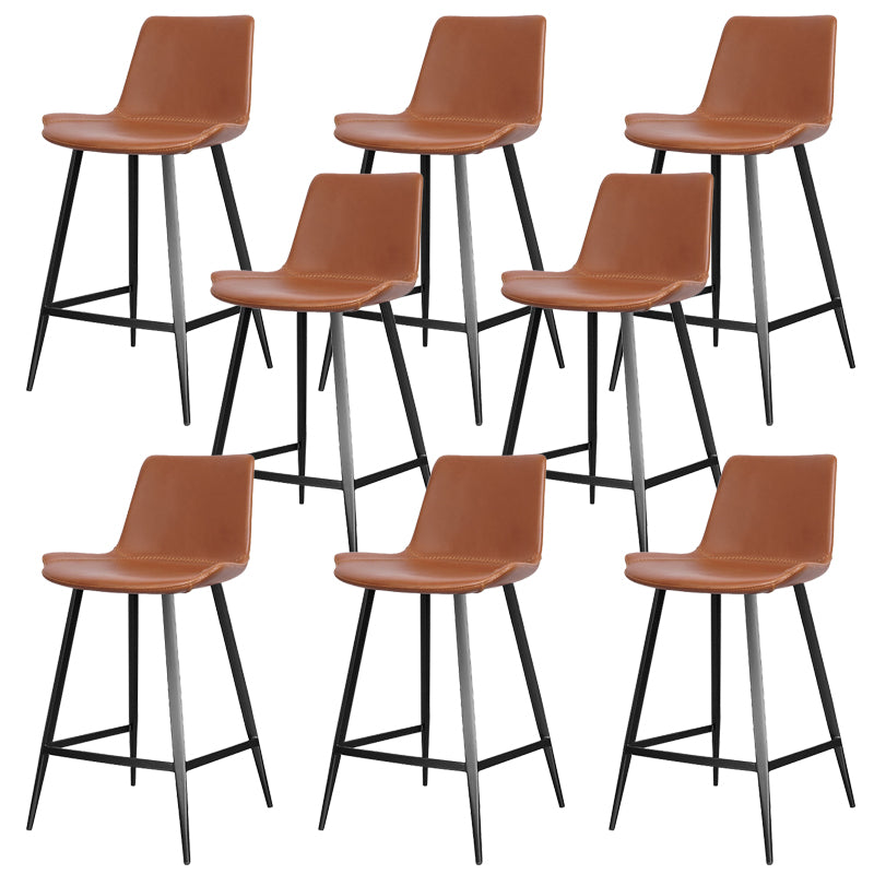 Faux Leather Upholstered Stools Low Back Bar Stools with Metal Base