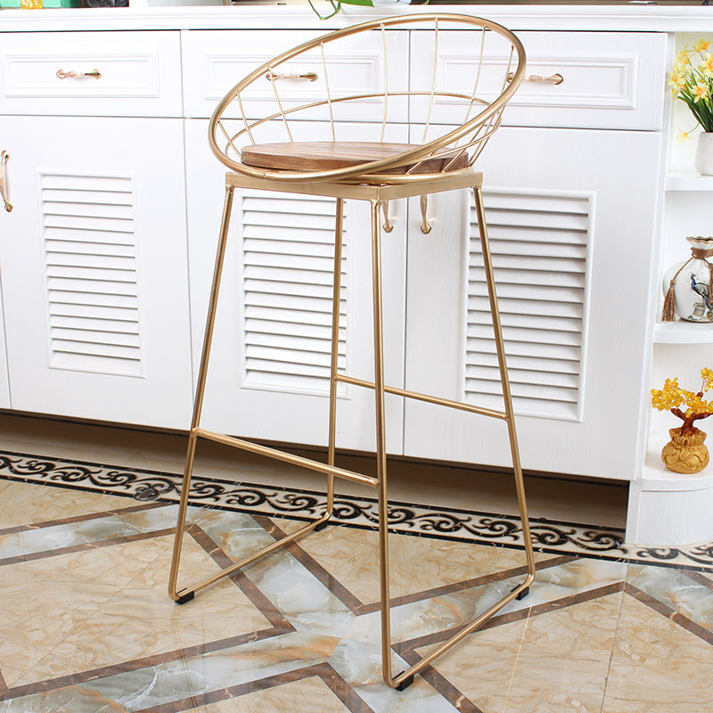 Metal Low Back Dining Stools Contemporary Round Bar Stools with Footrest