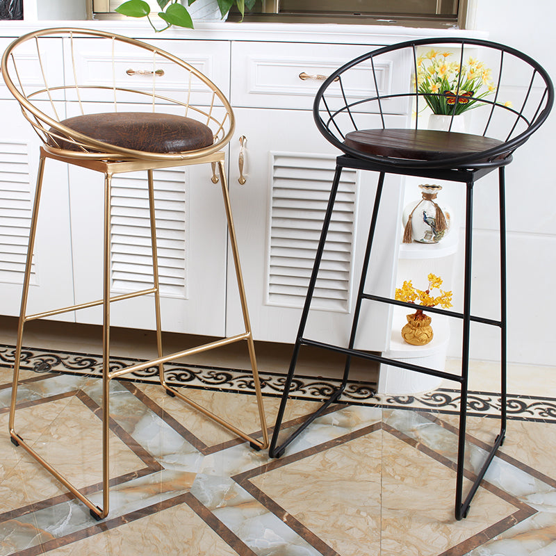 Metal Low Back Dining Stools Contemporary Round Bar Stools with Footrest