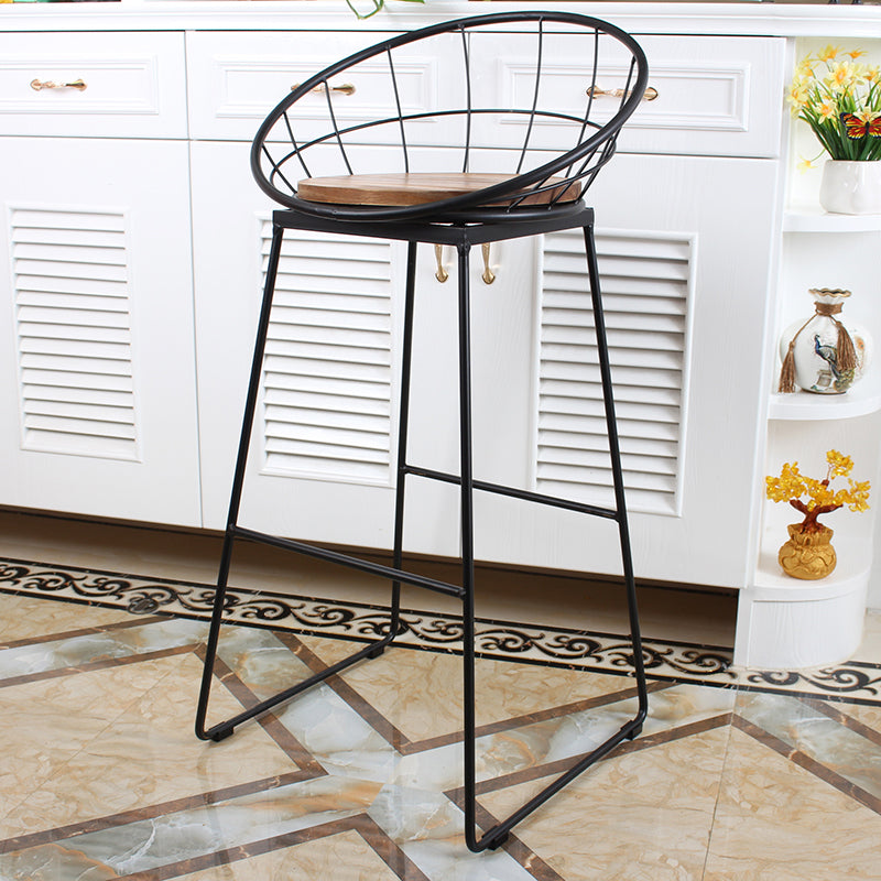 Metal Low Back Dining Stools Contemporary Round Bar Stools with Footrest