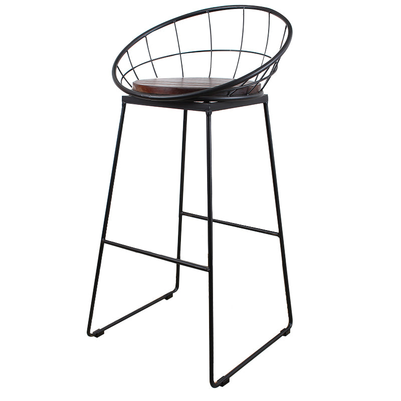 Metal Low Back Dining Stools Contemporary Round Bar Stools with Footrest