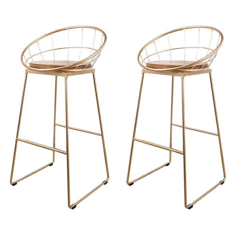 Metal Low Back Dining Stools Contemporary Round Bar Stools with Footrest