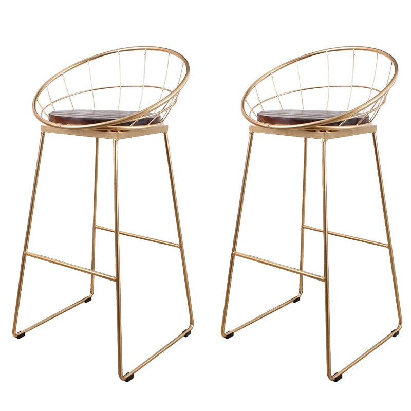 Metal Low Back Dining Stools Contemporary Round Bar Stools with Footrest