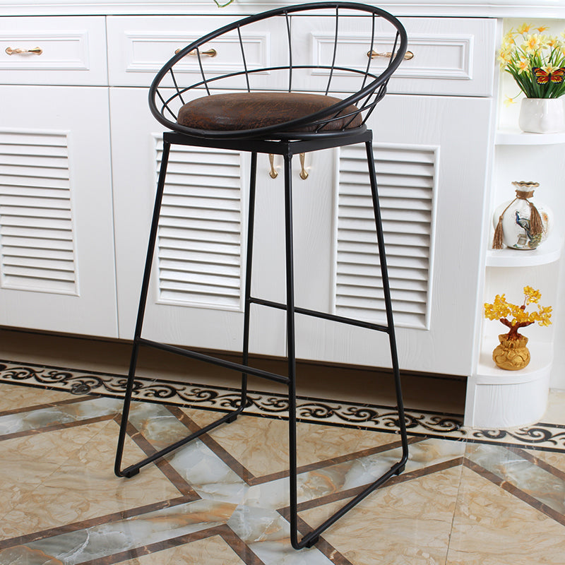 Metal Low Back Dining Stools Contemporary Round Bar Stools with Footrest