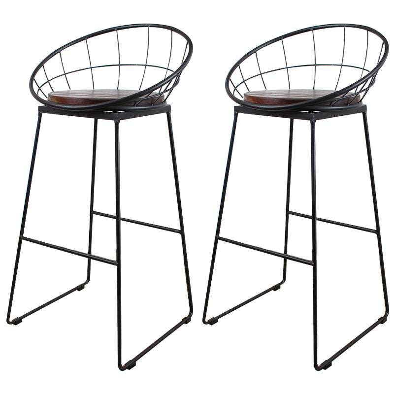 Metal Low Back Dining Stools Contemporary Round Bar Stools with Footrest