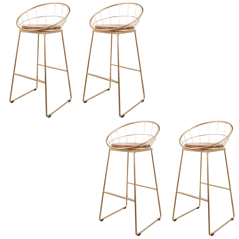 Metal Low Back Dining Stools Contemporary Round Bar Stools with Footrest