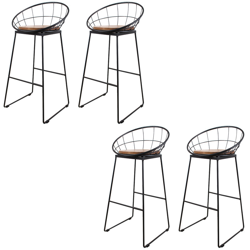 Metal Low Back Dining Stools Contemporary Round Bar Stools with Footrest
