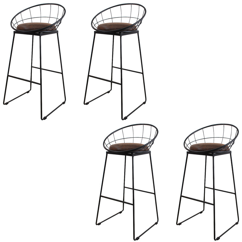 Metal Low Back Dining Stools Contemporary Round Bar Stools with Footrest