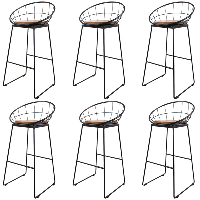 Metal Low Back Dining Stools Contemporary Round Bar Stools with Footrest