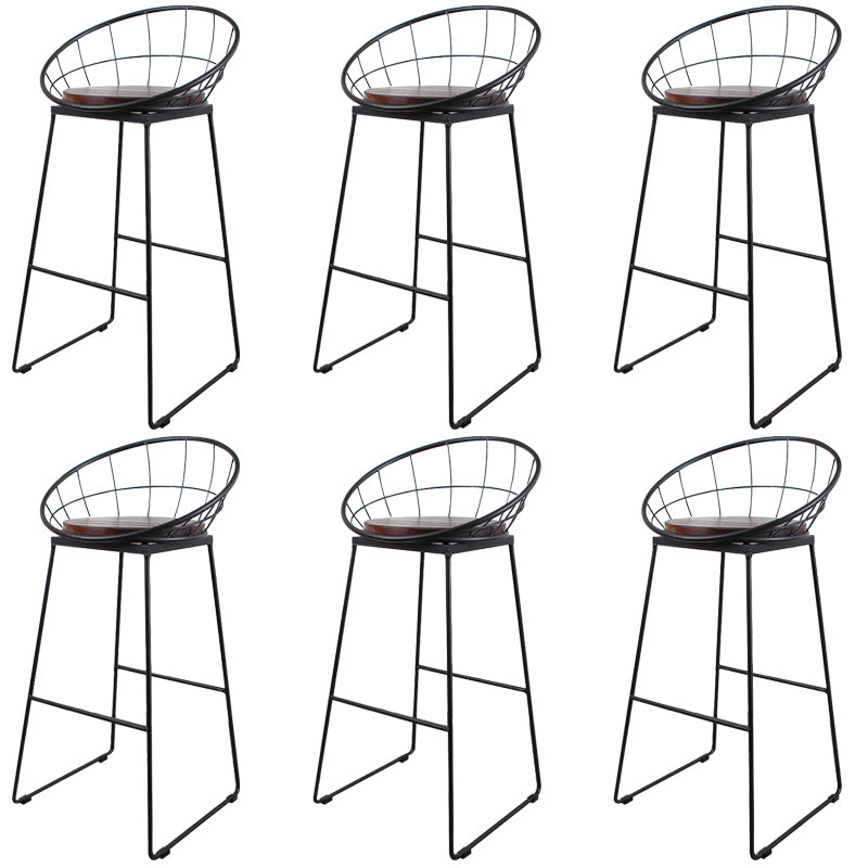 Metal Low Back Dining Stools Contemporary Round Bar Stools with Footrest