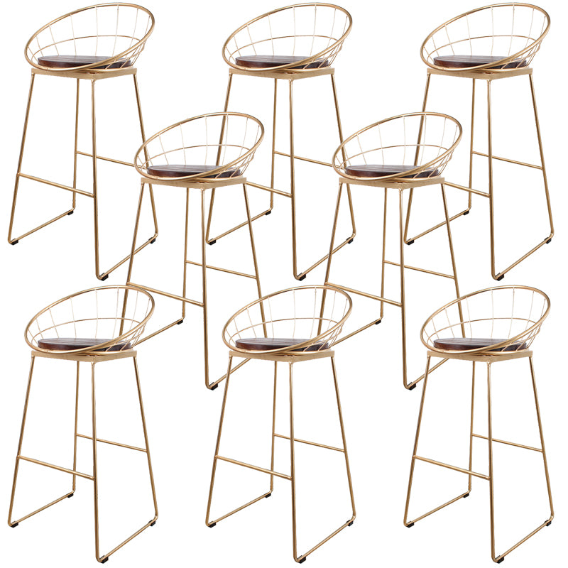 Metal Low Back Dining Stools Contemporary Round Bar Stools with Footrest