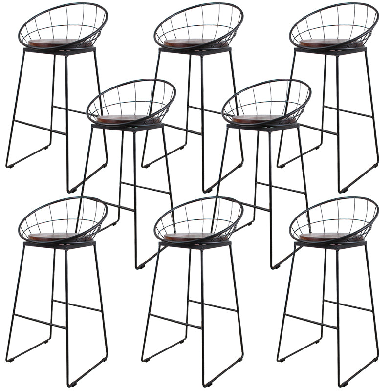 Metal Low Back Dining Stools Contemporary Round Bar Stools with Footrest