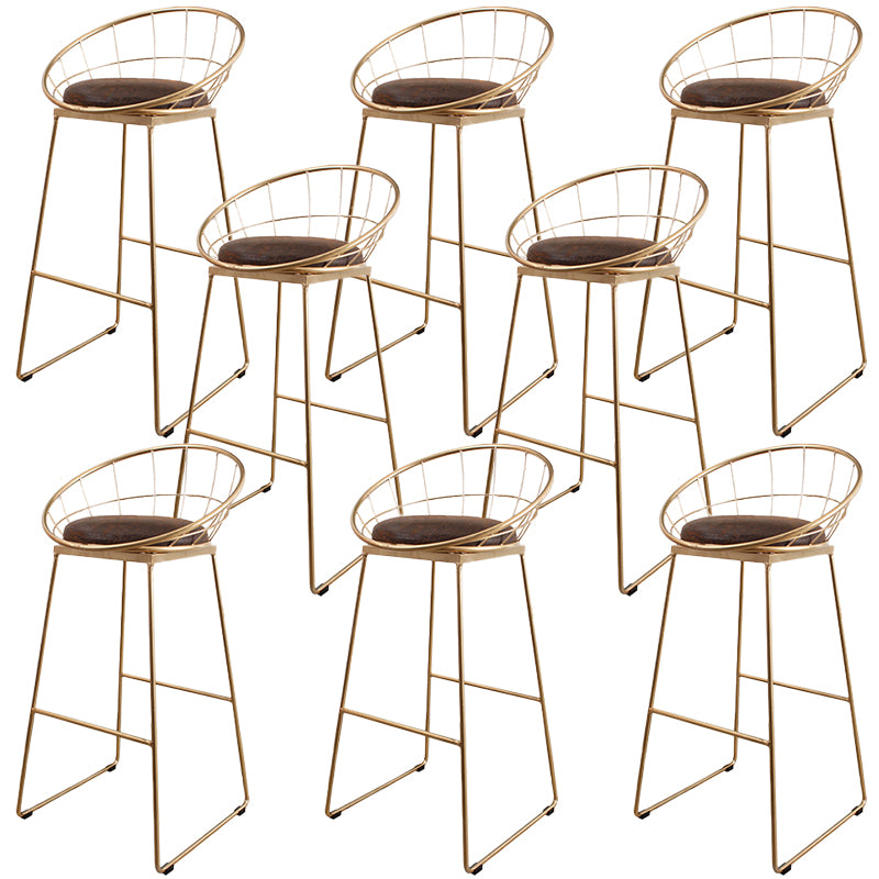 Metal Low Back Dining Stools Contemporary Round Bar Stools with Footrest