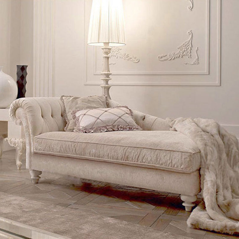 French Country Tufted Chaise Lounge Chenille Chaise with Rolled Arms for Bedroom